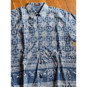 Paluang Indigo Home Men's Shirt XXL 100% Cotton Elephant Print ‎         43